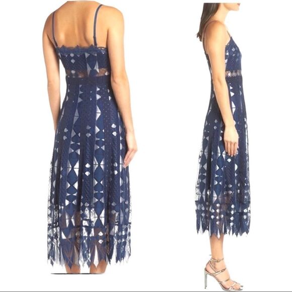 FOXIEDOX Bravo Zulu Metallic Lace Midi A-line Dress BNWT - Picture 2 of 6